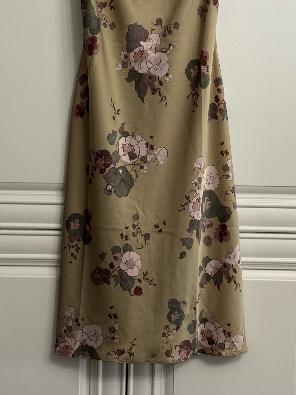 Wilfred Only Cowl Neck Slip Dress Olive Colour with Pink Blooms Size Medium - Picture 4 of 10